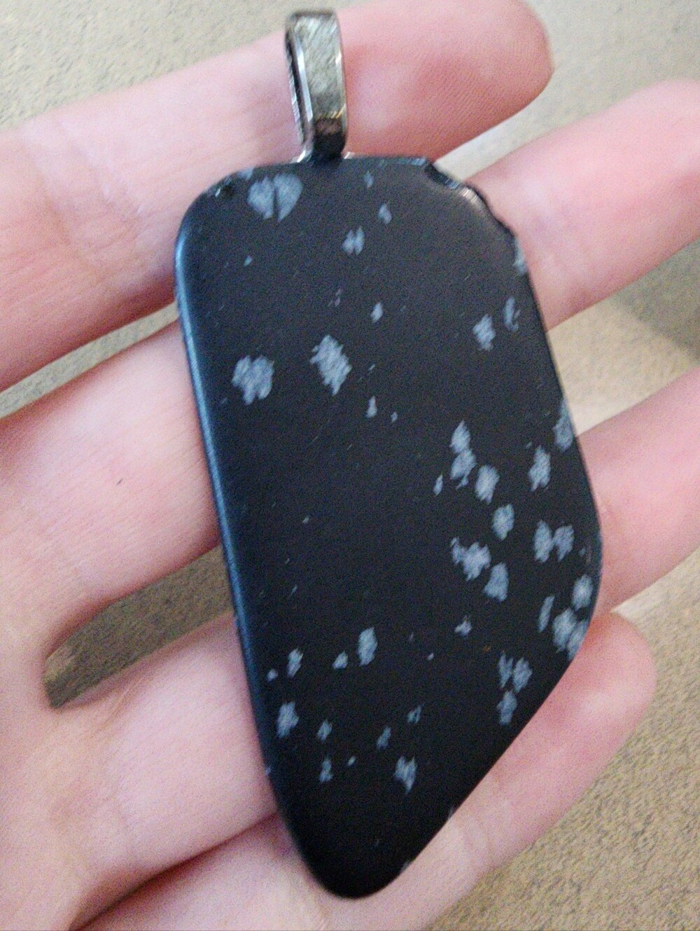 Black Obsidian Pendant With White Speckles Necklace - Black